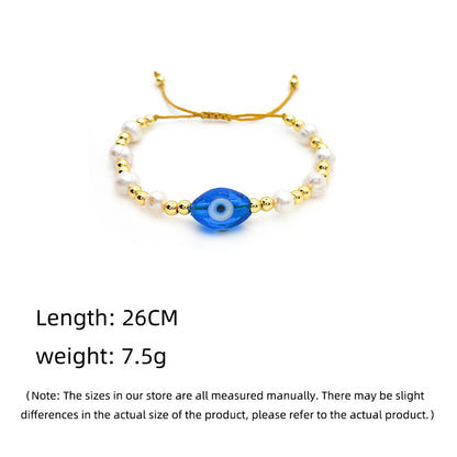 IG Style Devil's Eye Freshwater Pearl Copper Beaded Knitting Unisex Drawstring Bracelets