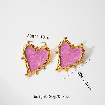 Elegant Romantic Sweet Heart Shape Stainless Steel Enamel Plating Gold Plated Open Rings