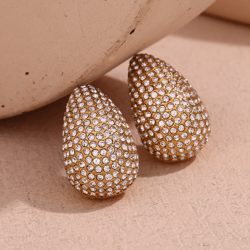 1 Pair Simple Style Water Droplets Plating Stainless Steel Rhinestones 18k Gold Plated Ear Studs