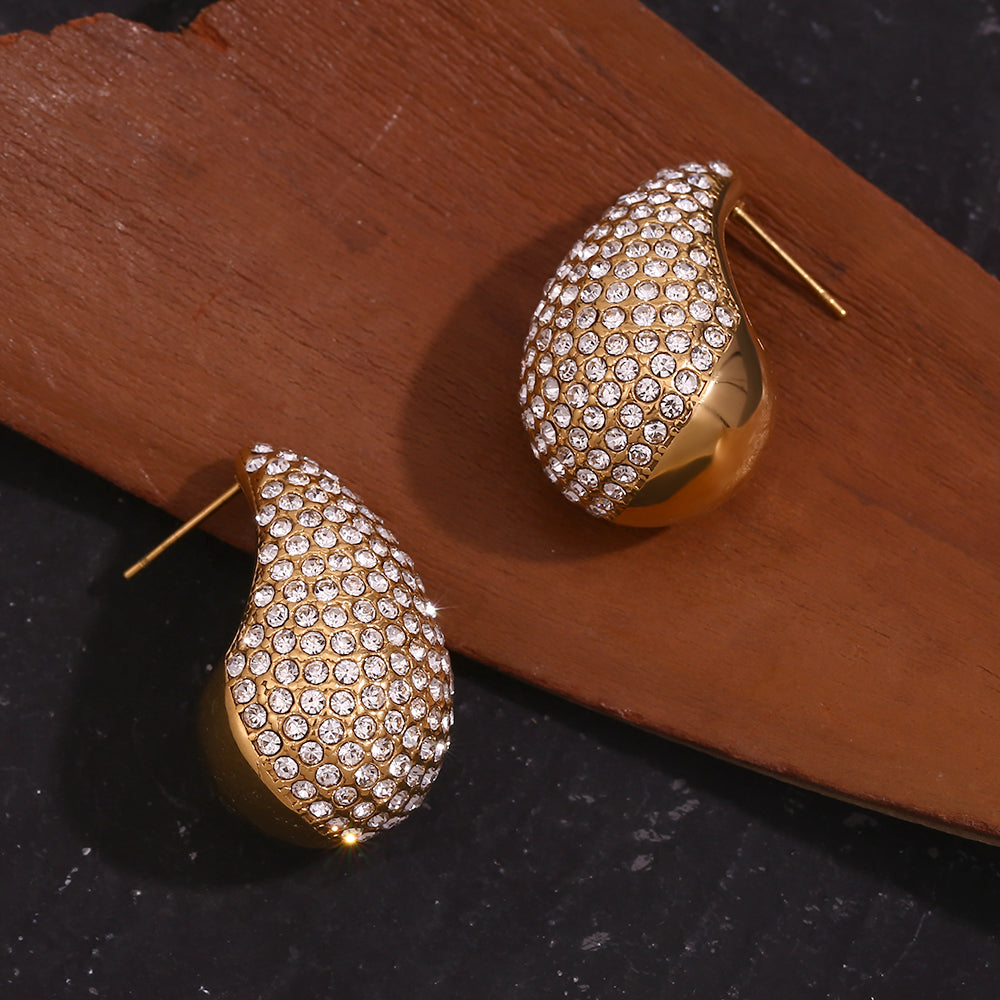 1 Pair Simple Style Water Droplets Plating Stainless Steel Rhinestones 18k Gold Plated Ear Studs