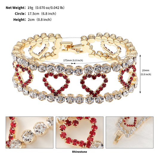 Romantic Shiny Heart Shape Copper Plating Inlay Rhinestones Bracelets