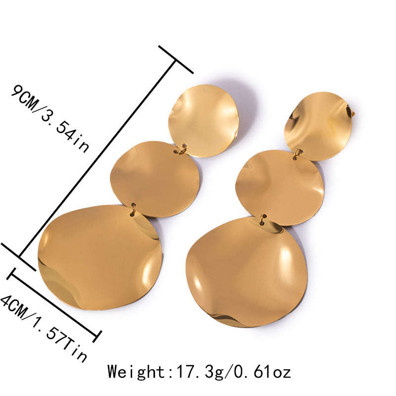 1 Pair Elegant Classic Style Round Plating Stainless Steel Gold Plated Drop Earrings