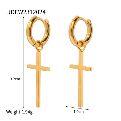 Ig Style Cross Stainless Steel 18k Gold Plated Earrings Necklace