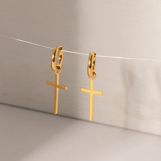 Ig Style Cross Stainless Steel 18k Gold Plated Earrings Necklace