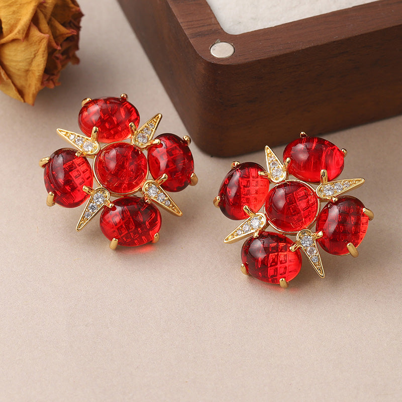 1 Pair Vintage Style Simple Style Star Flower Inlay Copper Natural Stone Glass Zircon Ear Studs