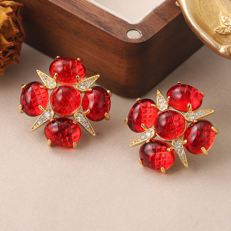 1 Pair Vintage Style Simple Style Star Flower Inlay Copper Natural Stone Glass Zircon Ear Studs