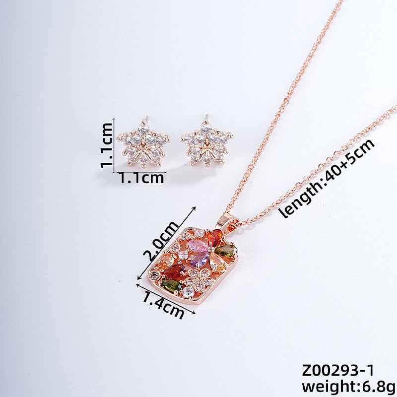 Simple Style Shiny Geometric Copper Plating Inlay Zircon Rose Gold Plated Silver Plated Earrings Necklace Jewelry Set