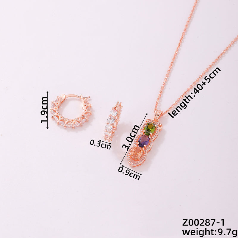 Simple Style Shiny Geometric Copper Plating Inlay Zircon Rose Gold Plated Silver Plated Earrings Necklace Jewelry Set