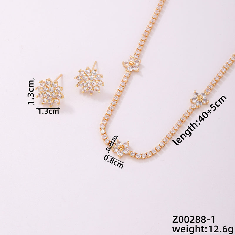 Simple Style Shiny Geometric Copper Plating Inlay Zircon Rose Gold Plated Silver Plated Earrings Necklace Jewelry Set