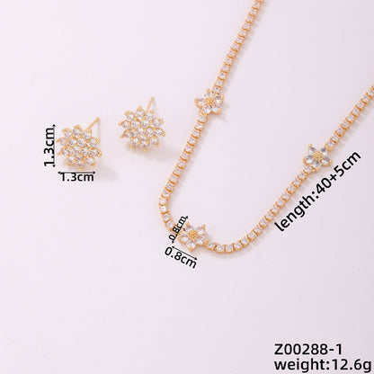 Simple Style Shiny Geometric Copper Plating Inlay Zircon Rose Gold Plated Silver Plated Earrings Necklace Jewelry Set