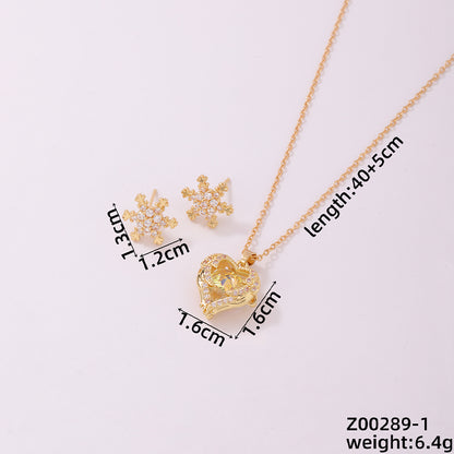 Simple Style Shiny Geometric Copper Plating Inlay Zircon Rose Gold Plated Silver Plated Earrings Necklace Jewelry Set