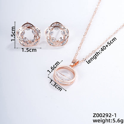 Simple Style Shiny Geometric Copper Plating Inlay Zircon Rose Gold Plated Silver Plated Earrings Necklace Jewelry Set