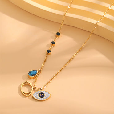 Simple Style Devil's Eye Water Droplets Titanium Steel Plating Inlay Zircon Gold Plated Pendant Necklace