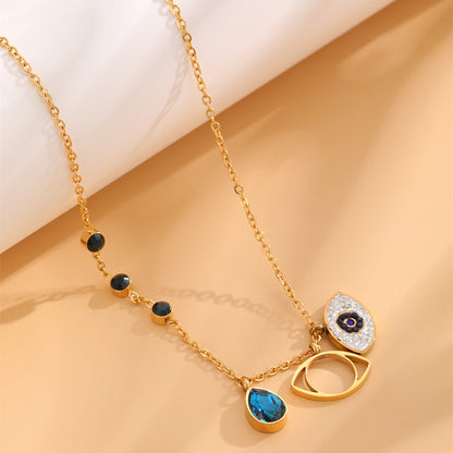 Simple Style Devil's Eye Water Droplets Titanium Steel Plating Inlay Zircon Gold Plated Pendant Necklace