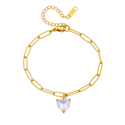 Elegant Romantic Heart Shape Titanium Steel Plating Inlay Rhinestones 18k Gold Plated Bracelets