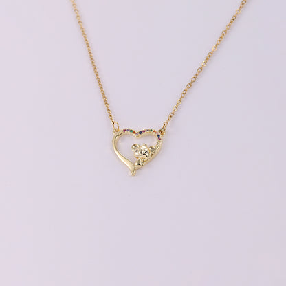 Cute Bear Heart Shape Stainless Steel Copper Plating Inlay Zircon 18k Gold Plated Pendant Necklace