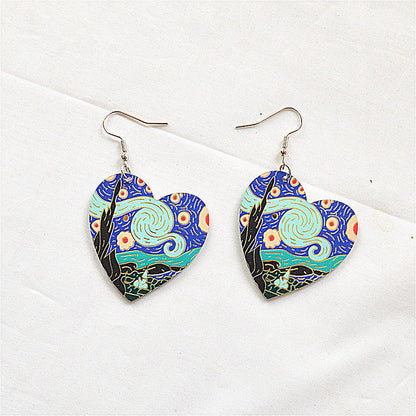 1 Pair Retro Oil Painting Arylic Metal Drop Earrings