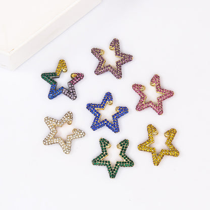 Fashion Rainbow Color Rhinestone Star Stud Earrings