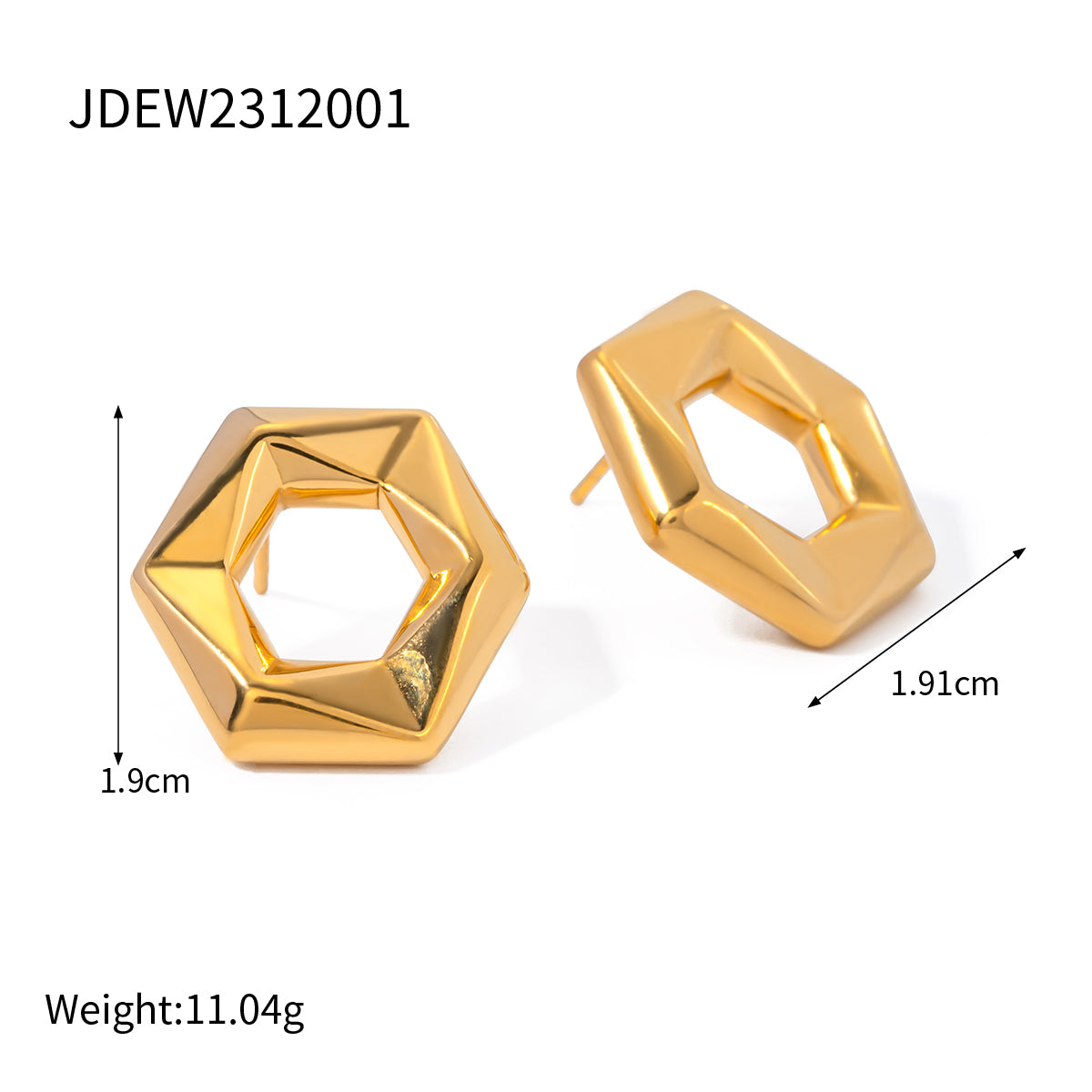 1 Pair Simple Style Hexagon Plating Stainless Steel 18k Gold Plated Ear Studs