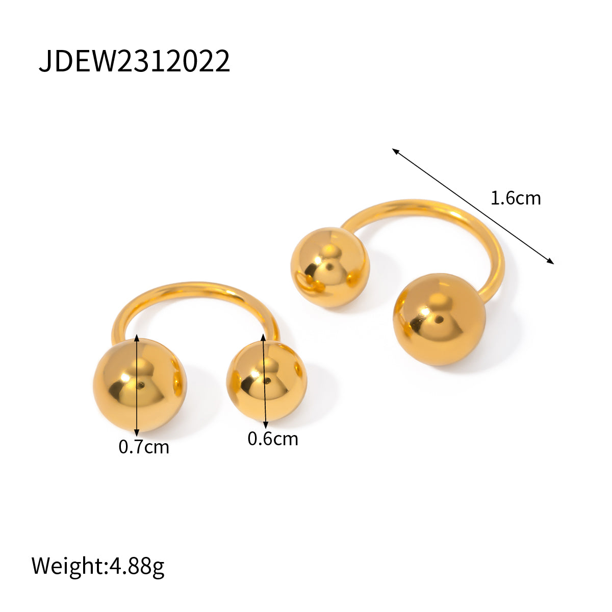 1 Pair Simple Style Ball Plating Stainless Steel 18k Gold Plated Ear Cuffs