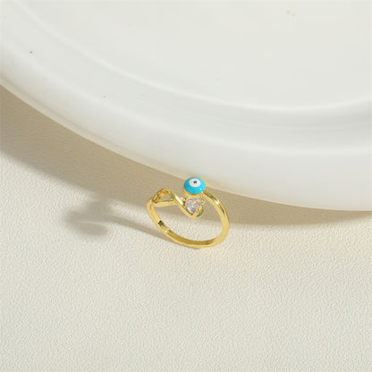 Simple Style Devil's Eye Copper Enamel Zircon 14k Gold Plated Open Rings