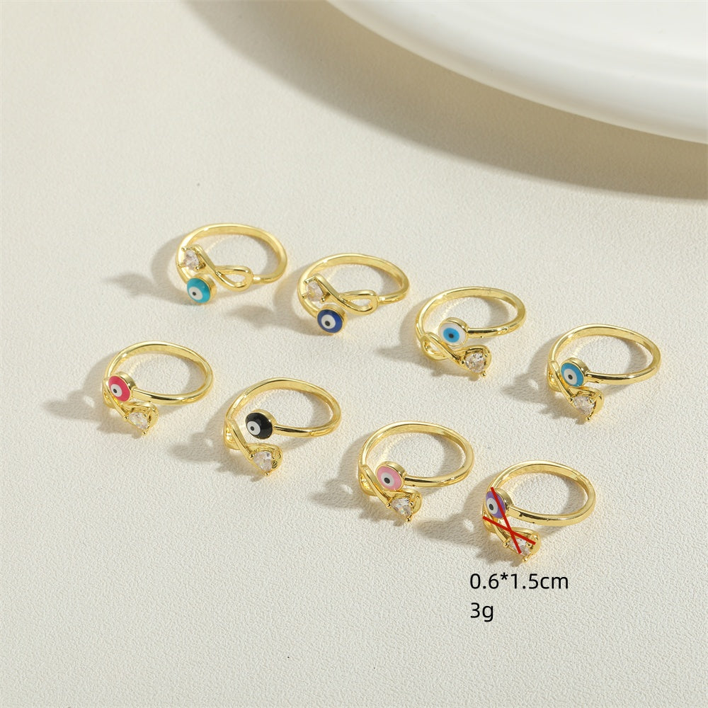 Simple Style Devil's Eye Copper Enamel Zircon 14k Gold Plated Open Rings