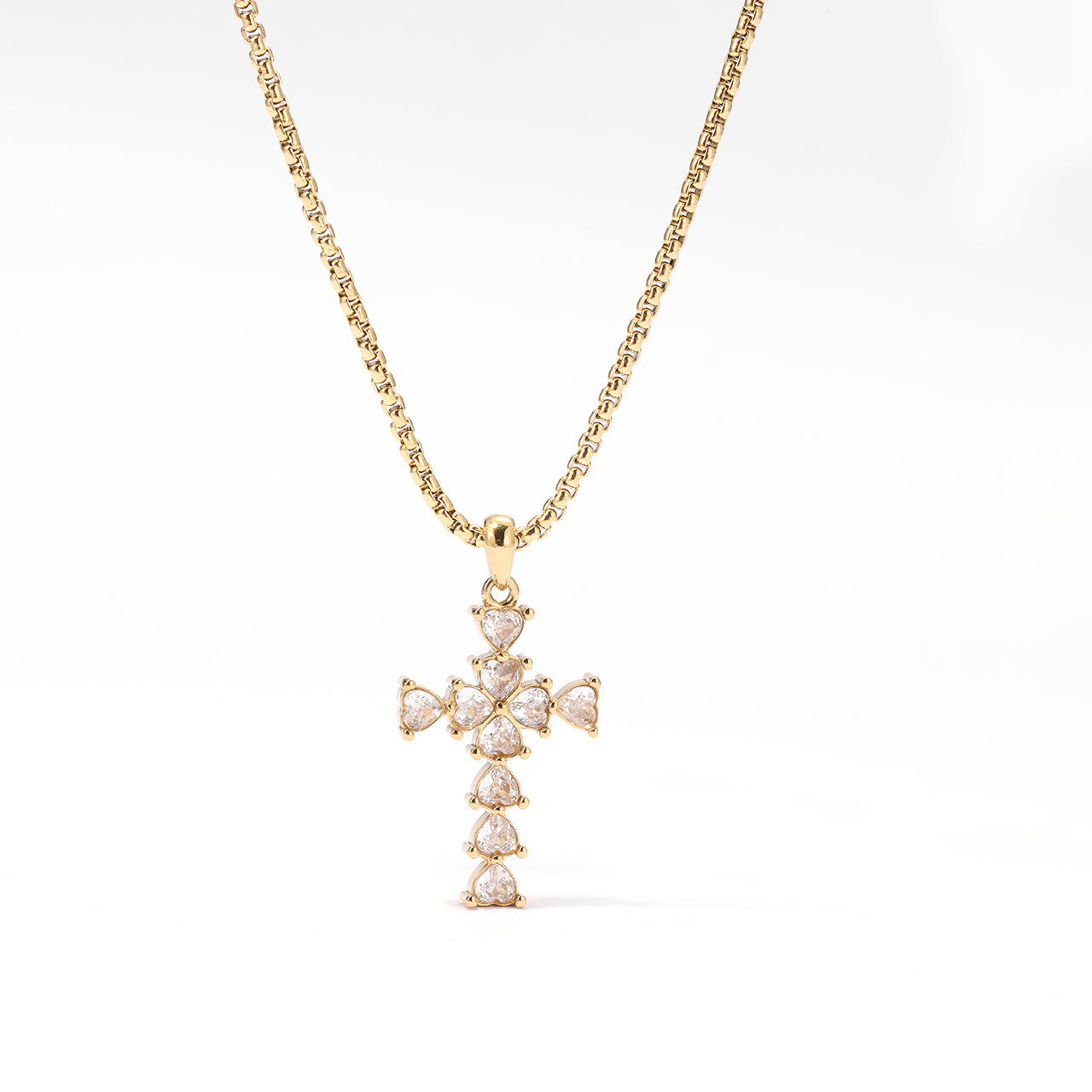 Vintage Style Cross Stainless Steel Zircon White Gold Plated