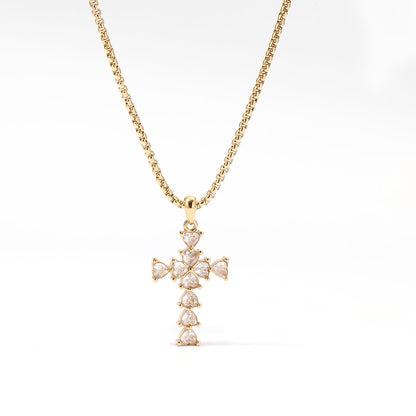 Vintage Style Cross Stainless Steel Zircon White Gold Plated