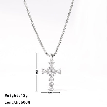 Vintage Style Cross Stainless Steel Zircon White Gold Plated