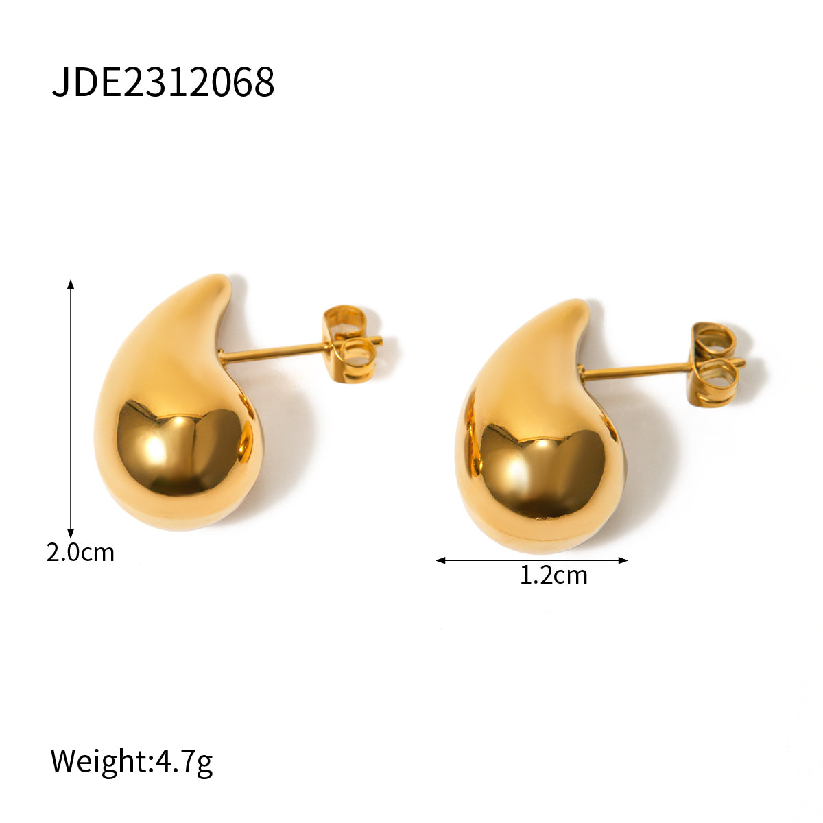 1 Pair Ig Style Water Droplets Stainless Steel 18k Gold Plated Ear Studs