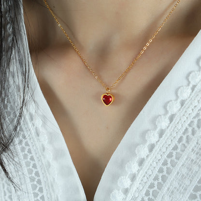 Simple Style Oval Heart Shape Titanium Steel Plating Inlay Agate 18k Gold Plated Pendant Necklace