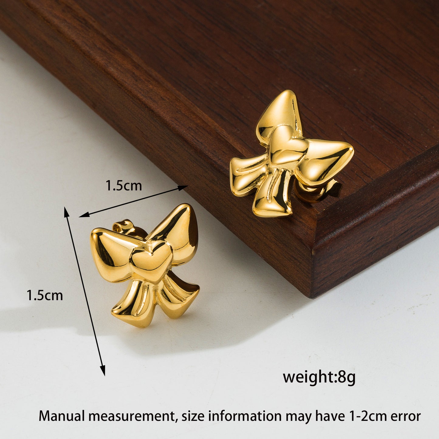 1 Pair Cute Simple Style Heart Shape Bow Knot Polishing Plating Stainless Steel 14k Gold Plated Ear Studs