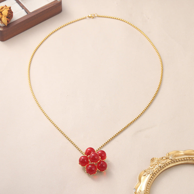 Copper Sweet Flower Glass Pendant Necklace