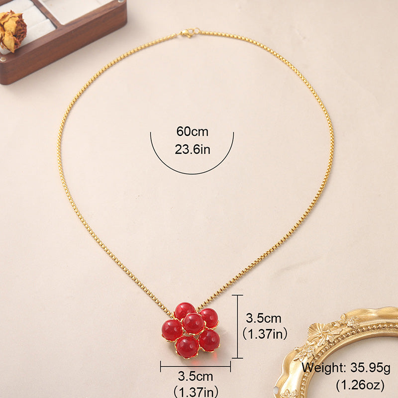 Copper Sweet Flower Glass Pendant Necklace