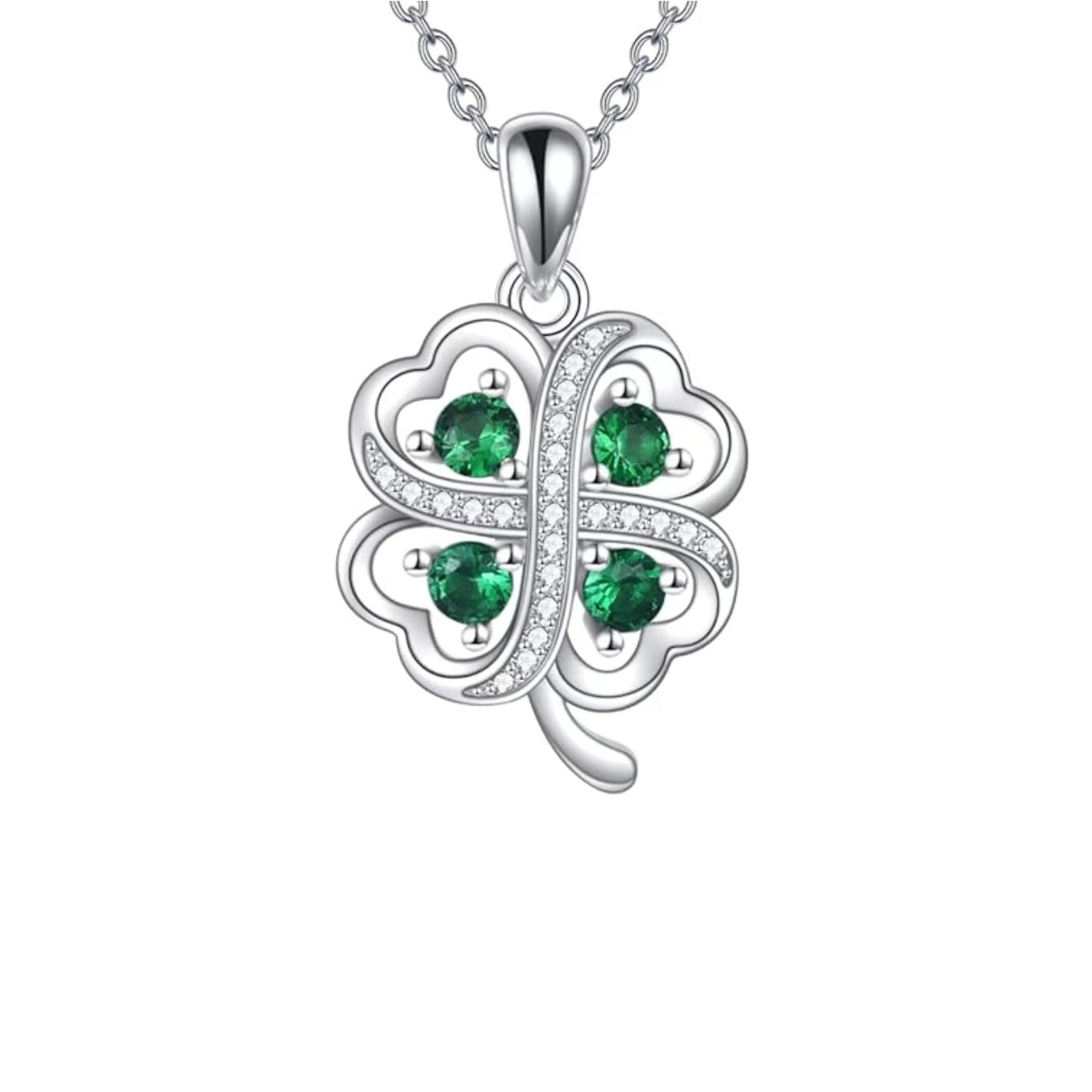 Simple Style Four Leaf Clover Alloy Acrylic Rhinestones Silver Plated Unisex Pendant Necklace