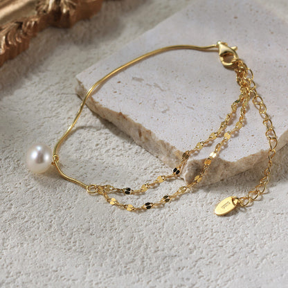 Elegant Simple Style Geometric Freshwater Pearl Sterling Silver Plating 14k Gold Plated Bracelets