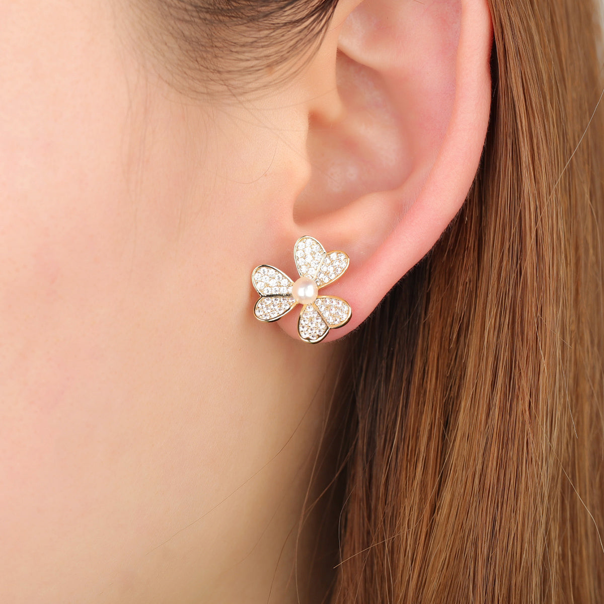 1 Pair Ig Style Flower Plating Inlay Copper Ear Studs