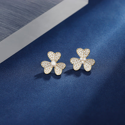 1 Pair Ig Style Flower Plating Inlay Copper Ear Studs