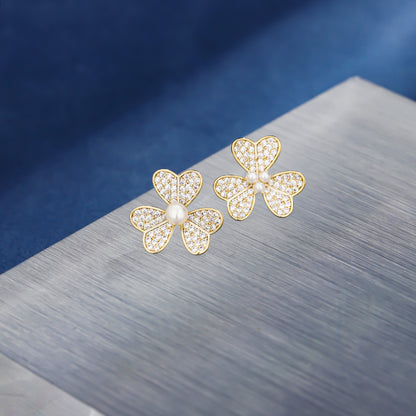 1 Pair Ig Style Flower Plating Inlay Copper Ear Studs