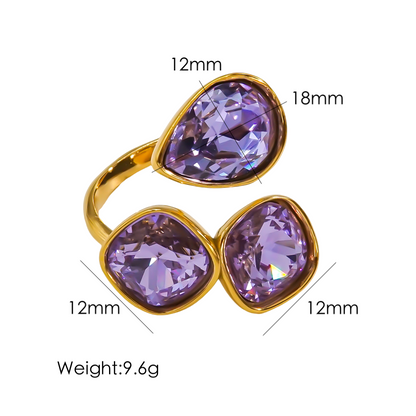 Vintage Style Geometric Color Block Stainless Steel Plating Inlay Zircon Open Rings