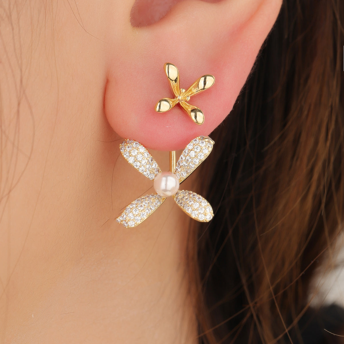 1 Pair Ig Style Simple Style Windmill Plating Inlay Copper Drop Earrings