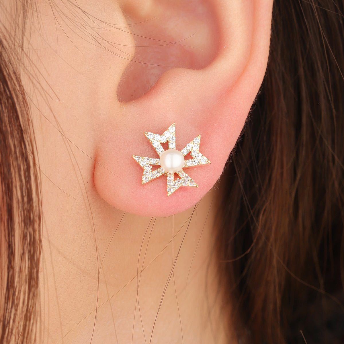 1 Pair Ig Style Simple Style Flower Plating Inlay Copper Ear Studs