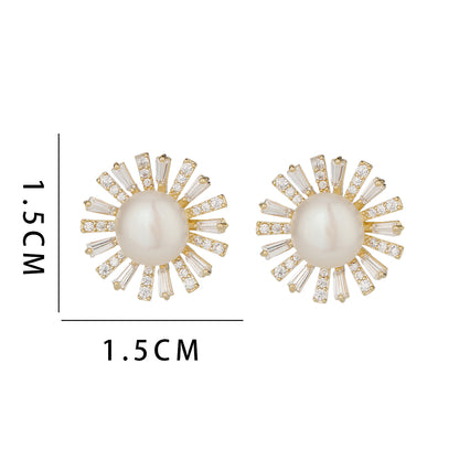 1 Pair Ig Style Simple Style Flower Plating Inlay Copper Ear Studs