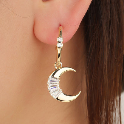 1 Pair Ig Style Simple Style Star Moon Plating Inlay Copper Drop Earrings