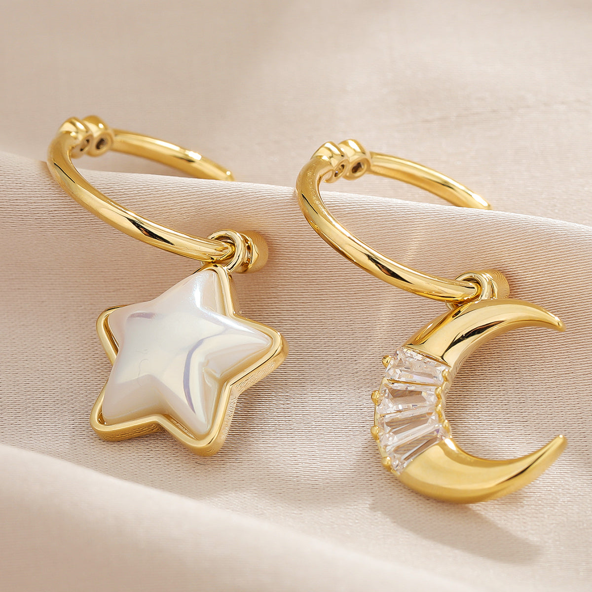 1 Pair Ig Style Simple Style Star Moon Plating Inlay Copper Drop Earrings