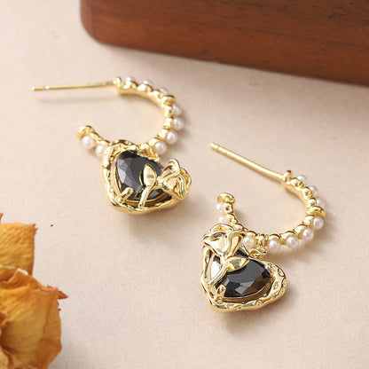 1 Pair IG Style Heart Shape Copper Zircon Drop Earrings