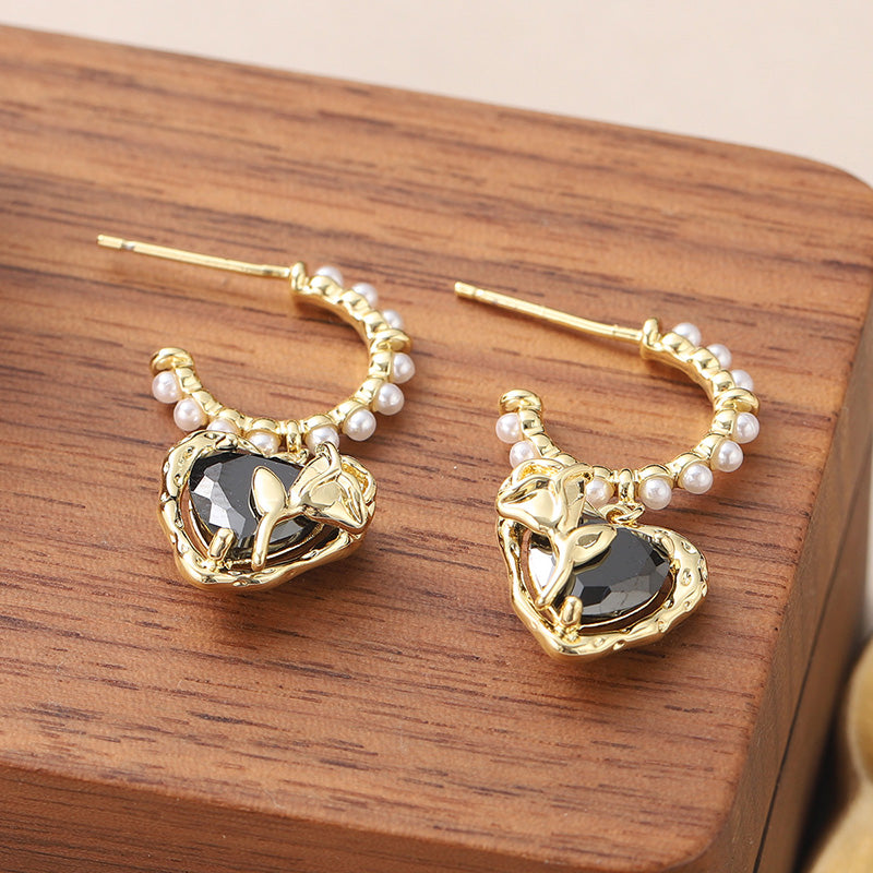 1 Pair IG Style Heart Shape Copper Zircon Drop Earrings