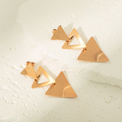 1 Pair Elegant French Style Streetwear Triangle Plating Hollow Out Stainless Steel Gold Plated Drop Earrings