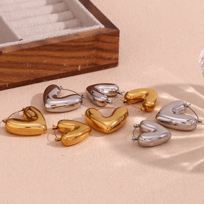 1 Pair Simple Style Classic Style Heart Shape Plating Stainless Steel 18k Gold Plated Earrings