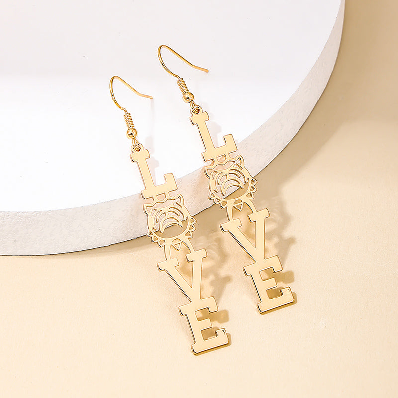 1 Pair Retro Exaggerated Letter Tiger Hollow Out Alloy Drop Earrings